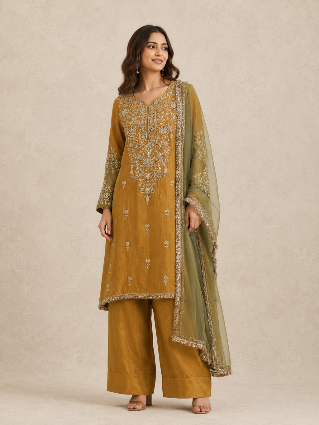 Mustard-Green Farsi Salwar Set
