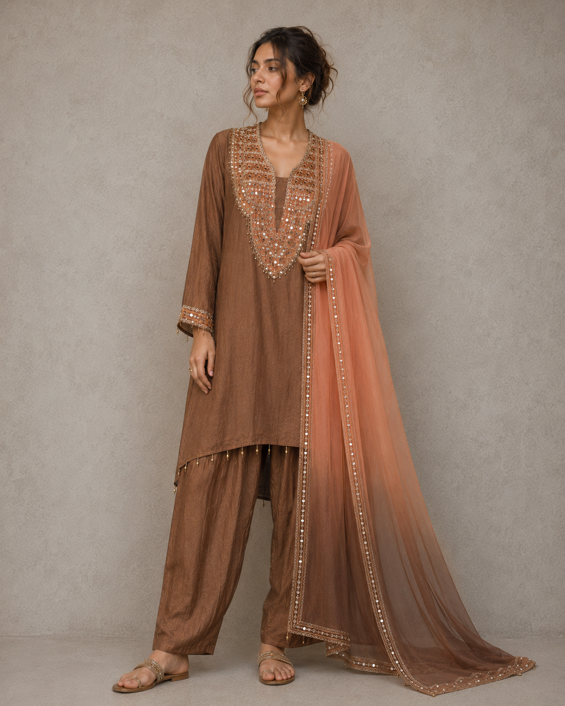 Brown-Peach Farsi Salwar Set