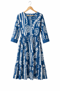 Blue-White Printed Dress with belt