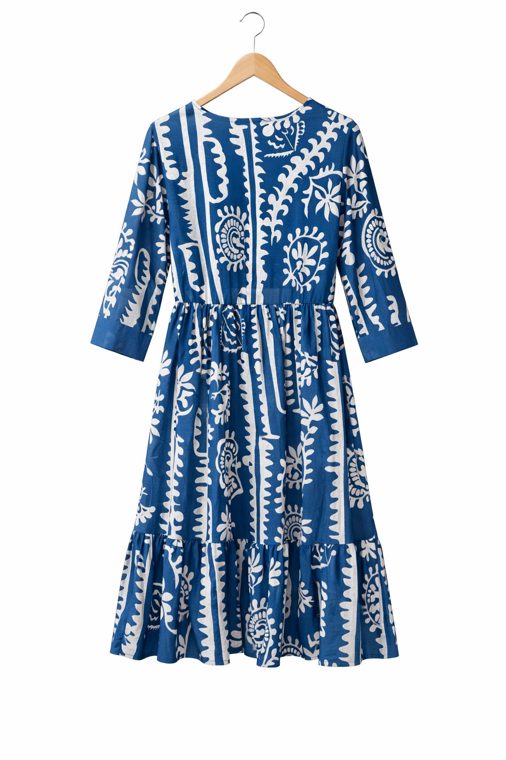 Blue-White Printed Dress with belt
