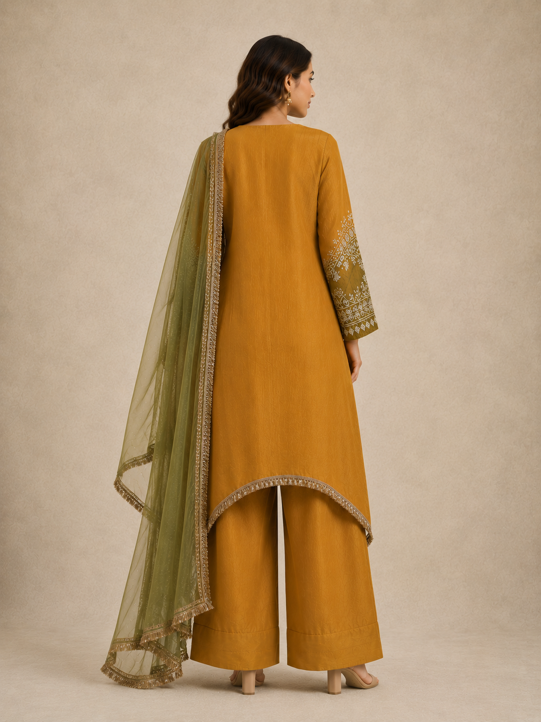Mustard-Green Farsi Salwar Set